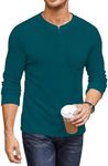 COOFANDY Men's Henley Shirts Long Sleeve Basic Waffle Pique Pullover T-Shirt with Pocket Teal Blue