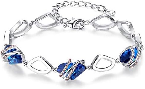 Leafael Wish Stone Link Charm Bracelet with Sapphire Blue Birthstone Crystal for September, Silver-tone, 7"+2"