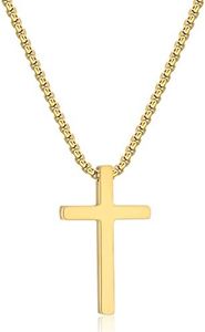 JAOSEL Cross Necklace for Men 14K Gold Filled Silver Stainless Steel Cross Necklace for Boys Box Chain Simple Plain Cross Pendant Necklace Jewelry Gift 16-24 Inches, 20 INCH, Stainless Steel, No Gemstone