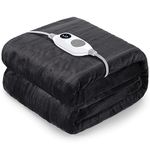 Warmrest Electric Blanket Heated Throw Blanket, Double & King Size 𝟏𝟓𝟎𝐱𝟐𝟎𝟎𝐜𝐦 Soft Flannel, 6 Heat Levels Fast Heating, 1 to 10 Hours Auto-Off Detachable Controller, Machine Washable Grey