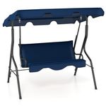 HAPPYGRILL 3-Person Patio Swing Chair, Outdoor Swing Glider with Adjustable Canopy and Removable Cushion, Porch Swing with Stand for Garden and Backyard, (Navy)