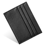 URAQT Credit Card Holder Wallet for Men, RFID Blocking Leather Ultra Slim Credit Card Case Holder, 6 Card Slots and 1 Pockets Credit Card Case Debit Wallet Sleeve for Men and Women - Vivid Black