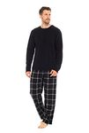 INSIGNIA Mens Fleece Long Sleeve Top Pyjamas Sets (Grey -Black Check Bottom, M)