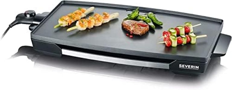 SEVERIN Plancha 2 200 W, Plaque de cuisson XXL pour viandes, poissons & légumes au revêtement anti-adhésif, Gril électrique avec bac récupérateur de graisse amovible, Noir, KG 2397