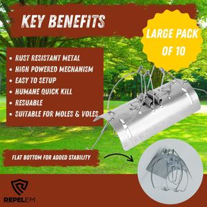 REPELEM Flat Bottom Mole Trap, 10-Pack – Durable Pest Control