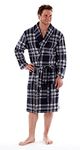 Toro Rocco Men's Polar Fleece Robe, Check Stripe Dressing Gown, Winter Gift, M L XL XXL, XXL Grey Check