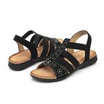 Asverd Women Flat Sandals Ladies Dressy Summer Sandals Elastic Sandals Sandalia Plana Mujer Black Size 10 Women