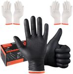 ANBOSON BBQ Gloves for Cooking Baking Grilling, 100 Count Disposable Nitrile Gloves and 4 Count Cotton Glove Liners Washable (10mil Nitrile, X-Large)