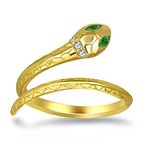 Gold Snake Ring for Women - Shysnow Dainty 18K Gold Plated Adjustable Open Serpent Snake Finger Rings with Green Eyes Punk Vintage Snakes Jewelry Gift for Girls Men