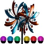 MAGGIFT Solar Wind Spinner, 56.3 Inch Outdoor Metal Stake Yard Spinners, Garden Wind Catcher Wind Mills, Solar Powered RGB Color Changing LED with Glass Ball, Lawn Yard Patio Decoration