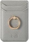 DMaos Card Holder Sleeve with Ring, RFID Credit Wallet PU Leather Stick On Back Grip for iPhone Samsung Smartphone - Silver