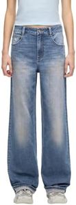 Women's Mid Rise Jeans Straight Leg Denim Pants Medium Blue LENGTH：32'' 24