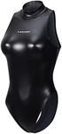 LEOHEX Metallic Shiny Spandex Leotard Sexy Sheer Rave Hot Bodysuit High Neck Cute One Piece Swimsuit Monokini, Black, X-Large