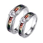 Stainless Steel Wedding Rings Matching, Cubic Zirconia LGBT Rings for Couples Set with 2 Rings Engagement, Women Size 5 + Men Size 8