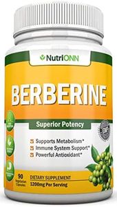 NutriONN Berberine HCL - 1200Mg Per Serving 90 Vegetarian Capsules Pure Extract Supplement Superior Potency to Support Healthy Blood Sugar, Weight Loss, Immunity and Cholesterol Levels