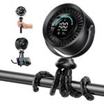 KIMMOO Portable Pram Fan, 4-17 Hours Rechargeable USB Fan for Pushchair with 100 Speeds & Turbo Airflow, LED Display, 360° Rotation, Quiet Safe Clip-On Fan for Cot, Car Seat, Treadmill, Travel, Black