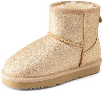 DREAM PAIRS Girls Boys Boots Kids Winter Ankle Faux Fur Lined Snow Shoes FuzzyClassic Kid's Low Boot for Toddler/Little Kid/Big Kid,Size 2 Little Kid,Gold,KSB214-1
