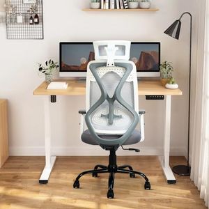 CELLBELL C190 Berlin Office Chair, High Back Mesh Ergonomic Home Office Desk Chair (Grey - White)