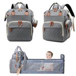 Fexkean 3 in 1 Foldable Waterproof Baby Changing Bag Backpack,Stylish Large Capacity Travel Diaper Bag with Stroller Straps-Grey
