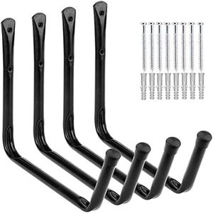Yisunnan Kayak Storage Utility Rack, Heavy Duty Garage Hangers, Wall Mount or Dock Hanging Hooks for Canoe,Paddle Board,Surfboard,Snow Board,Ladder (4 Pack Black 15.4" Hook)