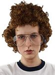 ALLAURA - Pedro Brown Afro Nerd Wig + Glasses Costume Set Geek Costume Wigs For Mens Adult Halloween Party 80s - Dynamite Wig