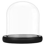 BELLE VOUS Glass Dome Cloche Bell Jar with Black Wooden Base - 10cm / 3.94 Inches Tall - Clear Decorative Tabletop Display Case with Tray for Fairy Lights, Centrepieces and Antiques