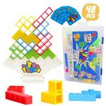 Tetra Tower Balance Stacking Blocks Game, Board Games for Kids & Adults, 2 Players Balance Game Team Building Blocks Toy, Boys Girls Gifts, Perfect for Family, Parties, Travel (48pcs（with Box）)