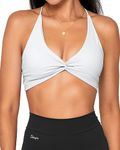 Danysu Womens Strappy Sport Bra Backless Sports Bra Open Back Workout Top Light Support Cute Gym Clothes Twirl Front Princess White L