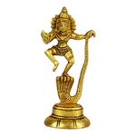 Kartique Brass Idol of Krishna Bhagwan Standing on Kalia Naag in Blessing Posture in Gold Color