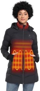 ORORO Upgraded Women's 4 Heat Zones Puffer Heated Jacket, Long Heated Coat with Power Bank (Black, L)