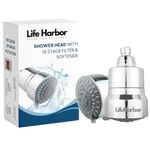 Life Harbor 15-Stage Hard Water Shower Filter | Reduces Hair Fall, Dry Skin & Dandruff | KDF-55 + Activated Carbon + FOF Scale Inhibitor | 2X Active Filtration Media (Shower Filter Classic)