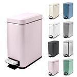 MSYU 5 Liter/1.3 Gallon Slim Small Trash Can with Lid Soft Close, Stainless Steel Garbage Can for Bathroom Bedroom Office, Rectangular Step Trash Bin with Removable Inner Waste Basket (Purple)