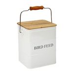 Brabtod Bird Seeds storage container, Metal food tin for Birds, pet snacks Canisters with wooden lid/handle/sevice scoop,hold 5-6 lbs