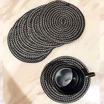 ST SAPROSE ® Polypropylene Round Coaster Set (6 PCS Set) Machine Washable Absorbent Size: 5 inch Diameter (Black-Grey Melange)
