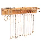 PHOENANCEE Oak Jewellery Organiser Stand, Display Holder Wall Mounted Hanging for Necklace, Earring, Bracelet, Large Capacity, 30 Hooks(Nature Wood)