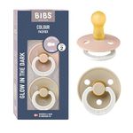 BIBS Pacifiers | Natural Rubber Baby Pacifier | Set of 2 BPA-Free Soothers | Made in Denmark | Blush GLOW/Vanilla GLOW| Size 6-18 Months