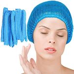 Disposable Bouffant Caps 100 Pcs,21inches Hair Net， Elastic Dust Cap for Food Service, Kitchen Head Cover (Blue)