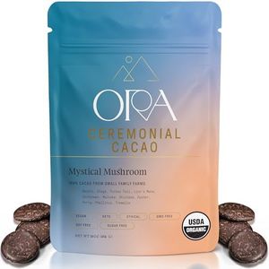 ORA Ceremonial Cacao - Mystical Mushroom - Organic 100% Cacao with Lion's Mane, Reishi, Chaga - Ethical - High Flavanol - Unsweetened - Heavy Metals Tested - 16oz