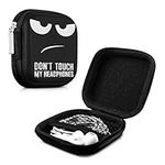 kwmobile Carrying Case for Earphones - Square Design with Zipper for In-Ear Headphones Earbuds - White/Black/Black, Don't Touch My Headphones