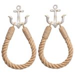 2 Pcs Nautical Rope Toilet Paper Holder Wall-Mounted Towel Ring Nautical Toilet Paper Holder with Metal Hooks Coastal Towel Rack Natural Antique Rope(White+White)