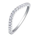 Newshe Curved Wedding Bands for Women Stacking Sterling Silver Eternity Rings Cz Wishbone Rose Yellow Gold Size 4-13 (White, 7)