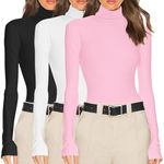 Ekouaer Women's 3 Pack Turtleneck Long Sleeve Shirts Slim Fit Thermal Underwear Tops Lightweight Pullover Tees Black/White/Pink S