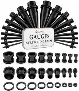BodyJ4You 37PC Ear Stretching Kit with Aftercare Balm - Complete Beginner Set Gauges for Ears 14G-00G - Black Stainless Steel Tapers Screw Fit Tunnels Plugs - Dead Stretching Lobe Men Women