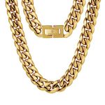 KRKC&CO 12mm Cuban Link Chain, 18K Gold Plated Stainless Steel Men's Necklace, Anti-Tarnish Anti-Allergies, Miami Curb Chains Hip Hop Necklace for Men Homme(12mm-Gold,18inches)