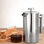 Qichksum French Press 20 oz, Double Wall Insulated 304 Stainless Steel Coffee Tea Maker 3 Filter System with Extra Screens 0.6 Litre