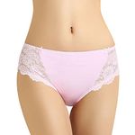 Vanever Women Lace High Leg Knickers, Microfiber Bikini Briefs with Floral Lace Trims, Mid Waist Panties Hipsters, High Cut, Comfortable, Pink, M