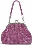 DJBM Women Full Diamonds Bucket Handbag Rhinestone Clutch Purse Evening Clutch for Women Party Prom Cocktail Wedding, Pink E