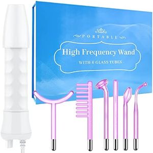 High Frequency Facial Wand - Uaike 6 in 1 Violet Portable Handheld High Frequency Facial Machine with 6 Pcs Purple Glass Tubes - at Home Face Skin Wand Device for Neck/Body/Hair/Face