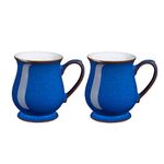 Denby - Imperial Blue Coffee Mug Set of 2 - 340ml Craftmans Curved Stoneware Ceramic Tea Mug Set For Home & Office - Dishwasher Safe, Microwave Safe - Blue, White, Brown - Chip Resistant