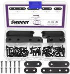 Swpeet 26Pcs 4 Sizes 77mm/57mm/47mm/37mm Stainless Steel Black Straight Corner Braces Sturdy Metal Brackets Mending Repair Plate Kit with 64Pcs Screws for Wooden Frame Bed Furniture Bookshelf